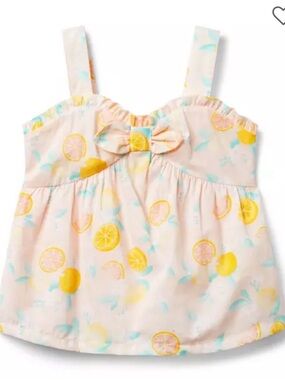 Janie and Jack Pastel Pink Lemon Print Tank with Bow